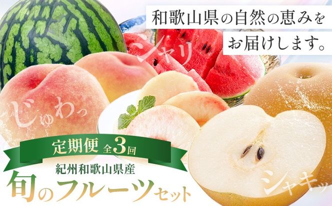 紀州 和歌山県産 旬の フルーツ セット 3ヶ月定期便 6月・7月・8月配送 小玉スイカ （ひとりじめ） 1玉 桃 約1.8kg 梨 約2kg 株式会社魚鶴商店《6月-8月頃出荷》和歌山県 日高川町 もも なし 定期便 果物 旬---wshg_uot101tei_26_43000_678y3---