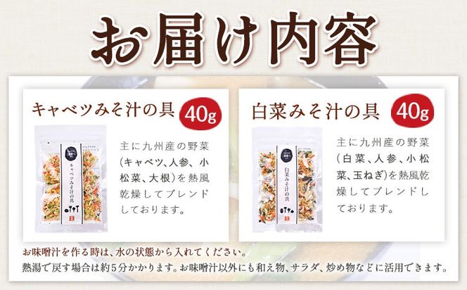 国産 乾燥野菜 みそ汁 2種セット選べる 合計 2袋 4袋 キャベツ 白菜 吉良食品 《30日以内に出荷予定(土日祝除く)》 熊本県 大津町 野菜 乾燥野菜 味噌汁 みそ汁 時短 簡単 便利---so_kiramssr_30d_r7_4500_2i---