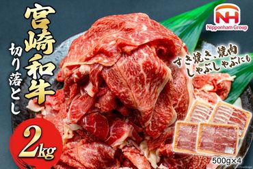 牛肉 宮崎県産 和牛 切り落とし 2kg 500g×4p [日本ハムマーケティング 宮崎県 日向市 452060785] 冷凍 小分け 個包装 牛 すき焼き もも肉 モモ肉 牛バラ 牛肩