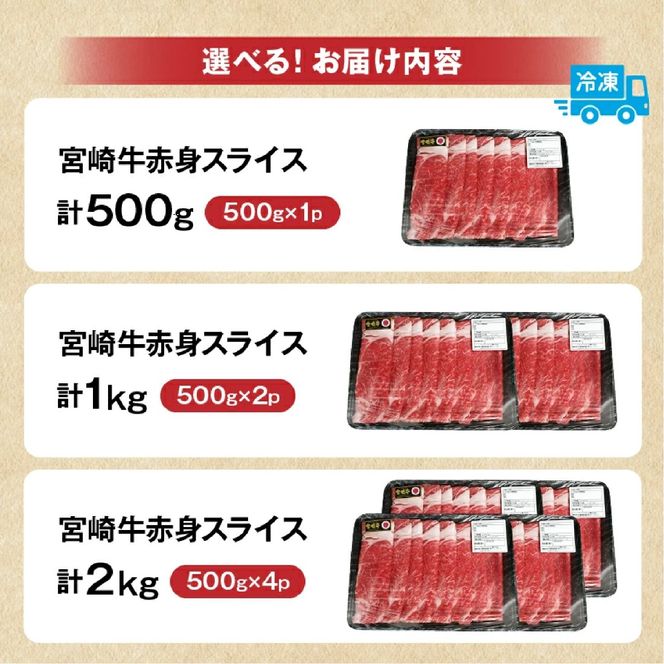 【A4等級以上】宮崎牛赤身スライス500g×4P 計2kg（内閣総理大臣賞 A4 A5 宮崎牛 牛肉 黒毛和牛 赤身 すき焼き しゃぶしゃぶ スライス 宮崎県）
