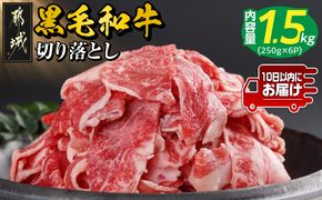 【黒毛和牛】切り落とし1.5kg(250g×6パック)≪みやこんじょ特急便≫_I9-001-1500g-Q_(都城市) 10日以内お届け スピード配送 牛肉 国産黒毛和牛 外モモ ウデ マル バラ モモ ブリスケ 切り落とし 250g×6 小分け ブリスケ