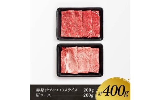 ※発送時期が選べる※宮崎牛赤身(ウデorモモ)霜降りすきしゃぶ2種400g 【 肉 牛肉 国産 宮崎県産 黒毛和牛 和牛 すき焼き スキヤキ しゃぶしゃぶ 4等級  A4ランク うで モモ 肩ロース ロース スライス 】[D11122]