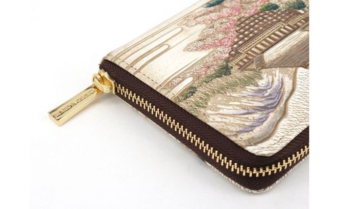 【文庫屋大関】大容量　ぐるっとファスナーの長財布　浮世絵　清水寺【皮革工芸品】 ファッション 小物 仕切り カードポケット ロングポケット 