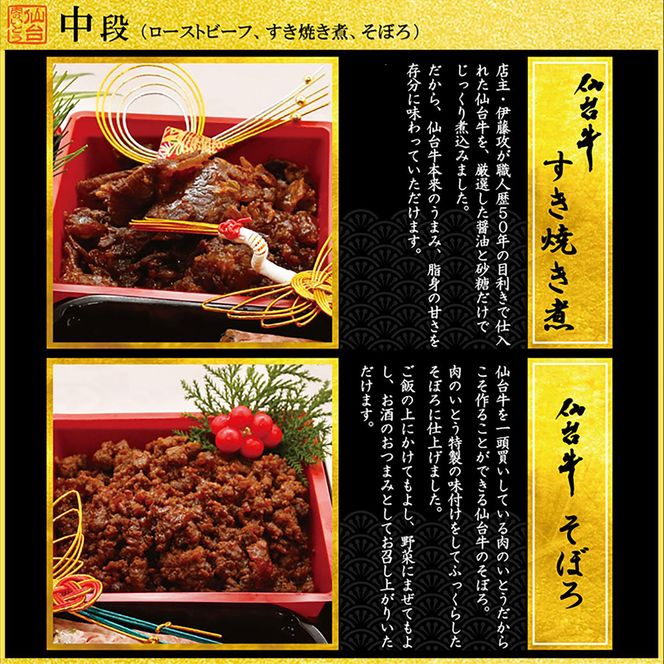 肉のいとう 最高級A5ランク 仙台牛 お肉のおせち 3段重（5～7人前）【食品 惣菜 おせち料理 御節 お取り寄せグルメ 加工食品  年内発送 2027 期間限定】 041009_AP011