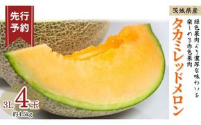 《 先行予約 》 タカミ レッド メロン 3L 4玉 ( 約 4.5kg ) 【 2026年5月下旬発送開始 】  果物 フルーツ 3Lサイズ タカミメロン 赤肉 めろん 期間限定 旬 国産 厳選 [DV012us]