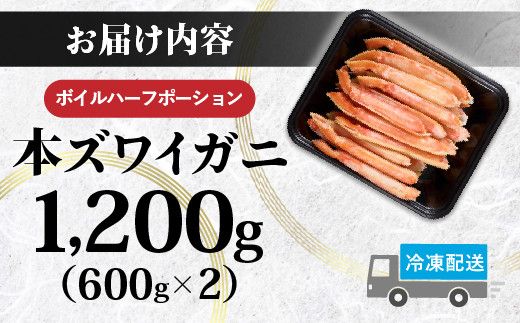 かに 本ズワイガニ 訳あり 冷凍 ボイル 足 ハーフポーション 1200g | カニ 蟹 本ずわいがに ズワイガニ ずわいがに 不揃い 規格外 海産物 海鮮 かにしゃぶ かに鍋 ギフト ふるさと納税 北海道 登別市