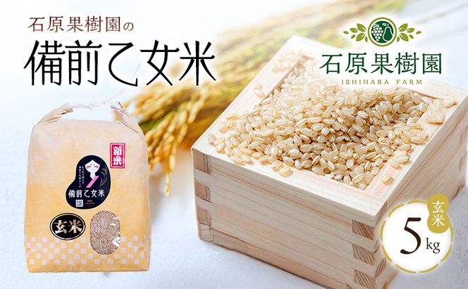 米 令和7年産 石原果樹園の備前乙女米 玄米 5kg×1袋 ※11月上旬～順次発送予定 お米 ライス  乳酸菌栽培 岡山県 おにぎり お弁当