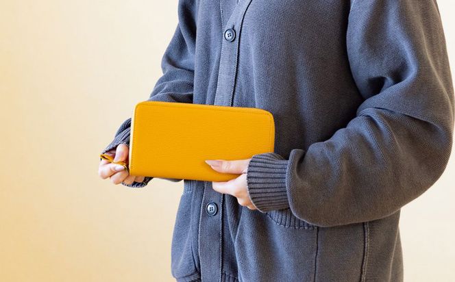 豊岡工房 牛革 ラウンド長財布（4379）イエロー / 長財布 ユニセックス 柔らかい シュリンク牛革 大きく開く 中が見やすい メンズ レディース 財布 さいふ サイフ 国産 日本製 小田清株式会社