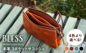 【経年変化を楽しむ】本革 3ポケット サコッシュ 革小物 革バッグ 糸島市 / BLESS[AAA034]