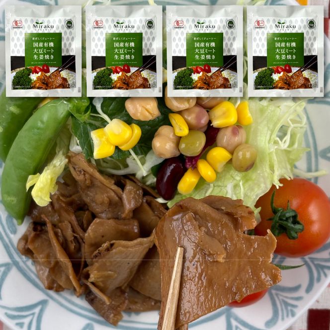 国産有機大豆ミート生姜焼き 約100g×4p｜生姜焼き 大豆ミート 大豆 国産 手作り 植物原料 茨城県 行方市(HK-3)
