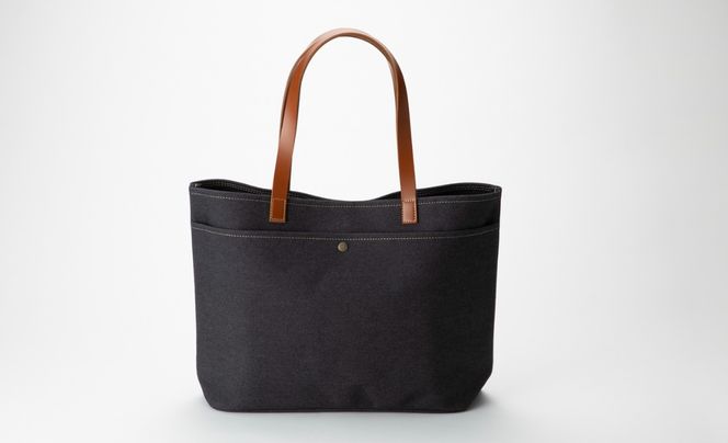 【J-245】ｋｉｉ工房　帆布かばん　スタンダードトートL 手長 先染め黒【高島屋選定品】