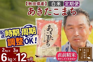 ※令和6年産 新米※《定期便12ヶ月》秋田県産 あきたこまち 6kg【白米】(2kg小分け袋) 2024年産 お届け時期選べる お届け周期調整可能 隔月に調整OK お米 おおもり|oomr-10412