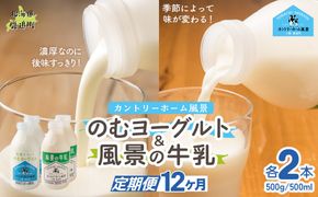 【定期12ヶ月】のむヨーグルト500g 風景の牛乳500ml 各2本 SKB106