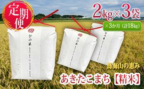 米 お米 《定期便》6kg×3ヶ月 秋田県産 あきたこまち 精米 2kg×3袋 神宿る里の米「ひの米」（お米 小分け）
