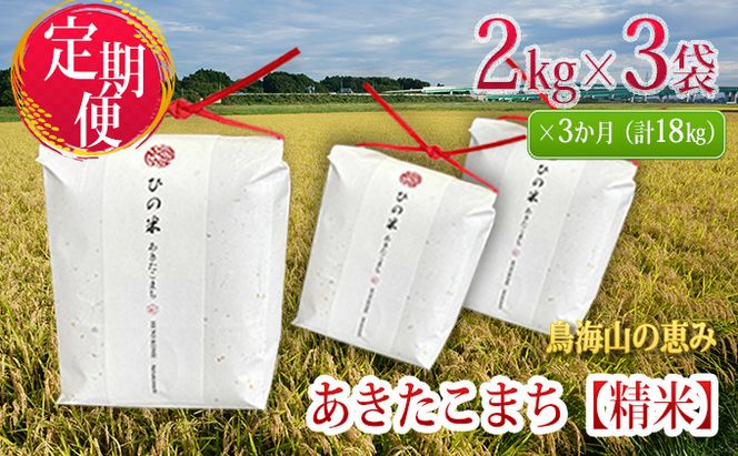米 お米 《定期便》6kg×3ヶ月 秋田県産 あきたこまち 精米 2kg×3袋 神宿る里の米「ひの米」（お米 小分け）