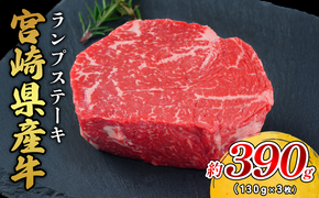 宮崎県産 黒牛 ステーキ 赤身 牛肉 ステーキ用 130g × 3枚 ランプ 130g 390g 肉 牛 国産牛 小分け 真空パック 冷凍 贈答  国産 えびの市 送料無料