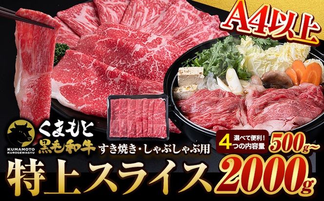 くまもと黒毛和牛 特上 スライス ウデ・モモ 500g 1000g 1500g 2000g 牛肉 冷凍 《30日以内に出荷予定(土日祝除く)》 くまもと黒毛和牛 黒毛和牛 冷凍庫 個別 取分け 小分け 個包装 モモ スライス 肉 お肉 しゃぶしゃぶ肉 すきやき肉 すき焼き---mna_fudmm_30d_r7_11000_500g---