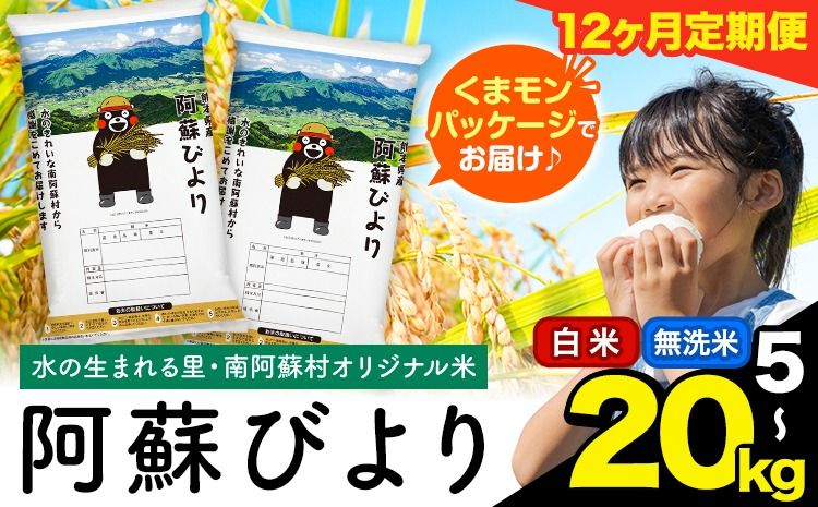 [12ヶ月定期便]訳あり 選べる 白米 無洗米 5kg 10kg 15kg 20kg 熊本県産 阿蘇びより[11月から出荷開始] お米 コメ こめ 国産 熊本県 南阿蘇村 阿蘇 びより---mna_abytei_5kg_144000_nov12_h---