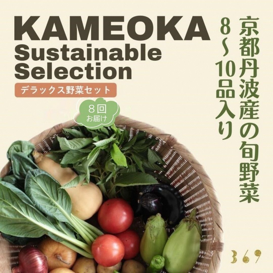 [8回定期便][369商店]京都丹波産旬の野菜セットデラックス!平飼い卵10個、季節の果物又は加工品 ※栽培期間中農薬・化学肥料不使用 ※北海道・沖縄・離島への配送不可