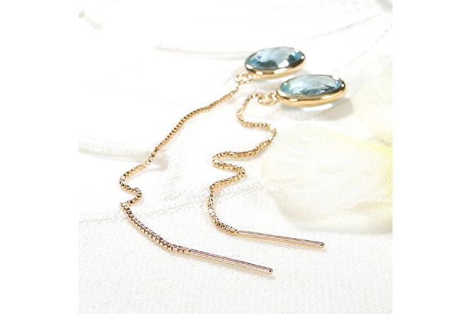 ピアス チェーンピアス K18YG イエローゴールド ブルートパーズ オーバル ローズカット レディース ベネチアンチェーン 揺れるピアス 楕円 【f233-bt-k18yg】 アクセサリー アクセ ジュエリー [オーダーメイドジュエリーメイ 山梨県 韮崎市 20745212]