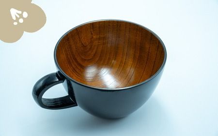 「信州の名工」による漆絵入り 木製スープマグ【黒】（Ba-021）