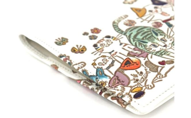 【文庫屋大関】パーソナルホルダー　ネコ集合【皮革工芸品】 雑貨 日用品 ブックカバー パスポートケース 貴重品入れ マルチケース シンプル 和風 革小物 