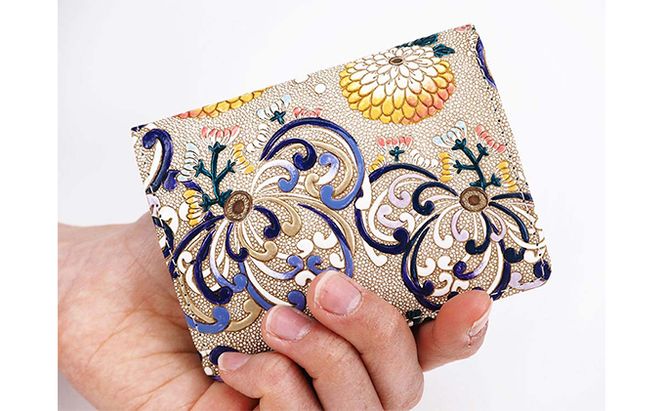 【文庫屋大関】箱まち小銭入れ　乱菊＜青紫＞【皮革工芸品】 ファッション小物 財布 民芸品 