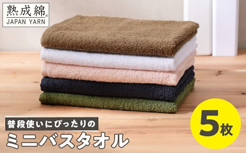 knt0042 [特別寄附金額]普段使いにぴったり ミニバスタオル 5枚[泉州タオル 国産 吸水 たおる 普段使い 無地 シンプル 日用品 家族 ファミリー スピード発送]