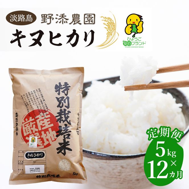 【定期便】野添農園のキヌヒカリ 5kgｘ12ヶ月 白米 キヌヒカリ