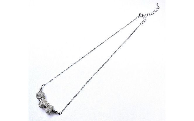 組紐ネックレスミニ小田巻3個銀 hrkz0019-2