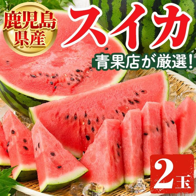 鹿児島県産 スイカ(2玉) 国産 果物 スイカ すいか 西瓜 ジュース スムージー 祭ばやし 縞王 紅まくら 黒小玉スイカ 期間限定【松永青果】akn053-31