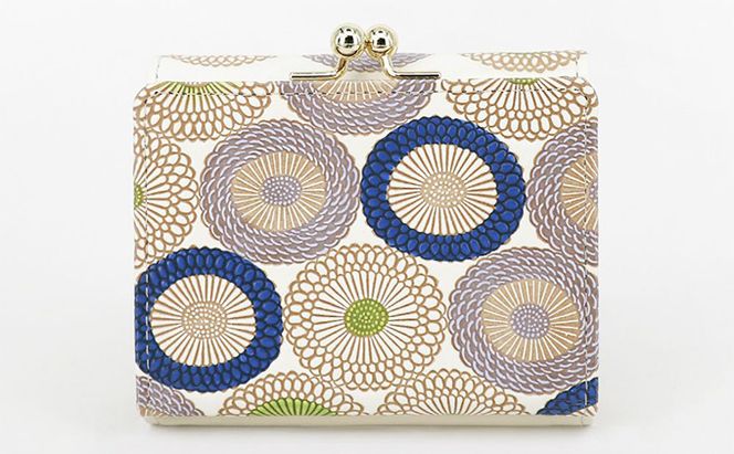 【文庫屋大関】三つ折りミニ財布　笠菊（水明）【皮革工芸品】 ファッション 小物 民芸品 お札 カード 小銭 手のひらサイズ コンパクト 厄除け 牛革 手作り 大人可愛い 