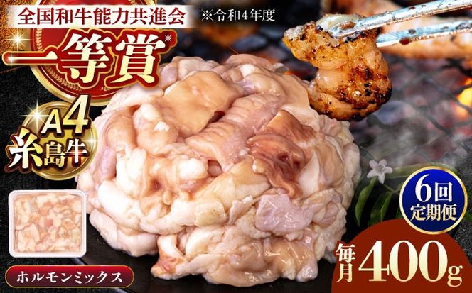 【全6回定期便】A4ランク 和牛 ホルモンミックス 400g もつ鍋 ホルモン焼き 糸島牛 糸島市 / 一番田舎[AGN016]