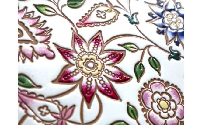 【文庫屋大関】パーソナルホルダー　花更紗【皮革工芸品】 民芸品 雑貨 日用品 ファイル 多用途 牛革 