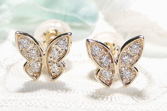 K10YG【0.16ct】バタフライ ダイヤモンド ピアス EmP0049-10Y SWCJ002