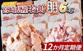 ＜宮崎県産若鶏切身 6kg（むね肉 300g×10袋 もも肉 300g×10袋）12か月定期便＞ 3か月以内に初回発送【 セット 詰め合わせ からあげ 唐揚げ カレー シチュー BBQ 煮物 チキン南蛮 小分け おかず おつまみ お弁当 惣菜 時短 炒め物 簡単料理 】【b0805_it】