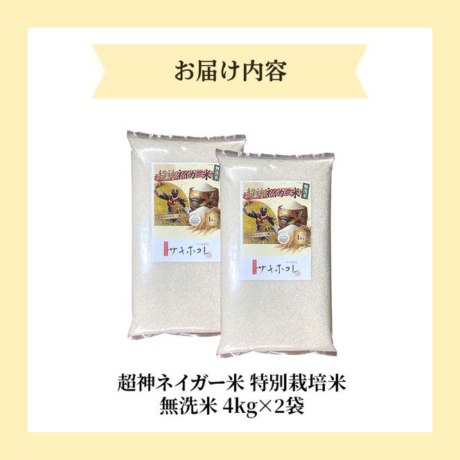 【令和8年産 新米予約】超神ネイガー米【無洗米】秋田県産特別栽培米サキホコレ8kg（4kg×2袋）新米 お米 おこめ 精米 小分け 特別栽培米