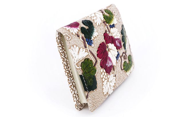 【文庫屋大関】箱まち小銭入れ　野葡萄【皮革工芸品】 ファッション小物 財布 民芸品 