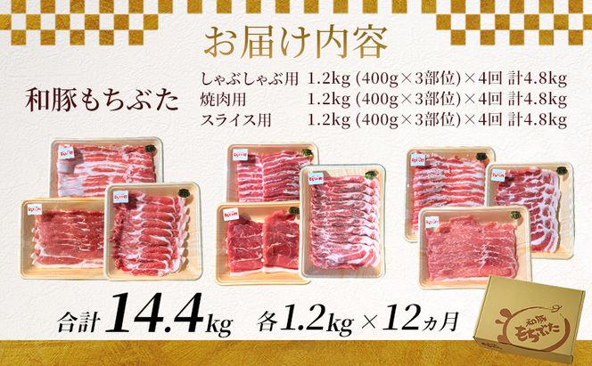 和豚もちぶた 12ヵ月定期便 計14.4kg しゃぶしゃぶ 焼肉 スライス 豚バラ 肩ロース モモ