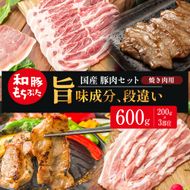 和豚もちぶた お試しセット 焼肉用 600g 200g×3部位 1～2人世帯向け 豚バラ 肩ロース モモ