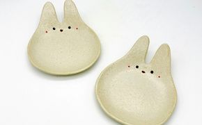 うさぎの中皿 マットホワイト 2枚セット【716】_HA1714