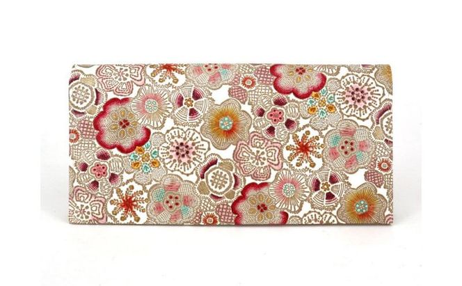 【文庫屋大関】束入れ 春らんまん＜茜＞【皮革工芸品】 財布 お札 お札入れ 長財布 カード 小銭 牛革 手作り 日本製 墨田区 東京都