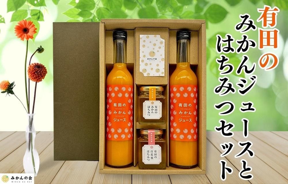 [お中元]みかんジュース (500ml×2本) と はちみつ ( みかん蜂蜜・百花蜂蜜 各210g) セット 和歌山県産 産地直送 みかんの会 [7月上旬〜8月上旬に順次発送] AX276-02