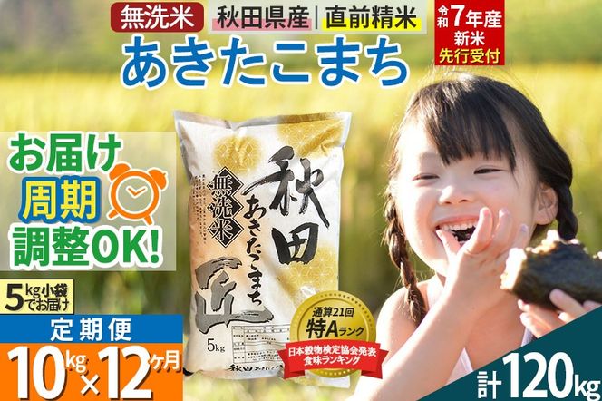 【無洗米】＜令和7年産 新米予約＞《定期便12ヶ月》秋田県産 あきたこまち 10kg (5kg×2袋) ×12回 10キロ お米【お届け周期調整 隔月お届けも可】 新米|02_snk-030612s