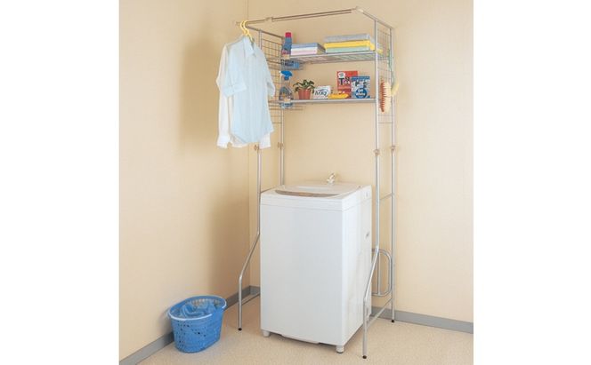 ランドリーラック ハンガーバー付ランドリーラック HLR-Y18 シルバー 洗濯機ラック アイリスオーヤマ おしゃれ 洗面所 収納 縦型 洗濯機ラック 伸縮 2段 ラック 洗濯ラック 棚 脱衣所 洗剤 タオル 柔軟剤 棚付き 一人暮らし 新生活