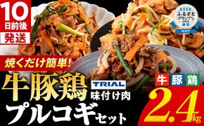 プルコギ 味付け肉 牛肉 豚肉 鶏肉 食べ比べ 詰め合わせ 冷凍 味付き 小分け 真空パック 大容量 焼肉 お試しセット 2.4kg 惣菜 おかず 時短 焼くだけ 簡単調理 韓国料理 お弁当 最短10日発送