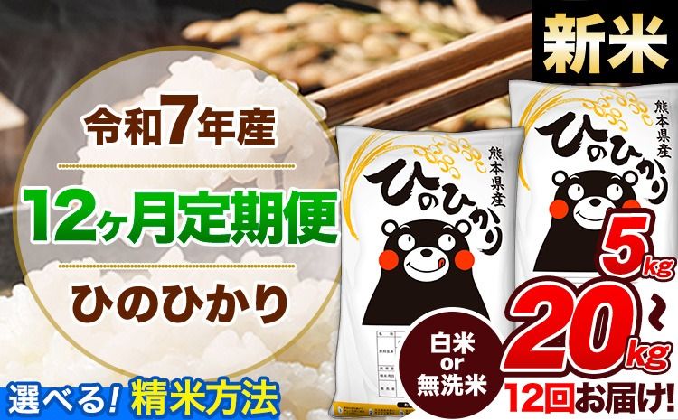 [12ヶ月定期便]令和7年産 定期便 無洗米 も選べる ひのひかり 5kg 10kg 15kg 20kg [11月から出荷開始]令和7年産 熊本県産 ふるさと納税 無洗米 白米 精米 ひの 米 こめ ふるさとのうぜい ヒノヒカリ コメ 熊本米ひのもり---hn7tei_150000_5kg__nov12_gkt_h---