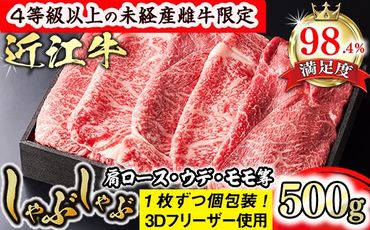 【森三商会】4等級以上の未経産雌牛限定　近江牛上しゃぶしゃぶ500g（モモ・肩ロース・ウデ等）【GM08SM】