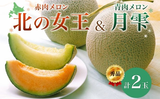 〈先行受付〉【2027年夏発送】北海道 赤肉メロン 北の女王 青肉メロン 月雫 秀品 約1.6kg 各1玉 令和9年 メロン 果物 フルーツ 旬 希少 甘い 豊潤 国産 産地直送 ギフト お祝い 贈答品 贈り物 お中元 お取り寄せ 送料無料 