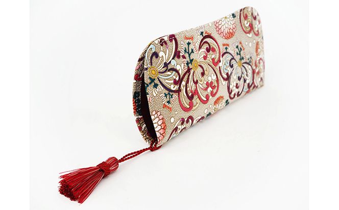 【文庫屋大関】メガネケース　乱菊＜赤紫＞【皮革工芸品】 ファッション小物 民芸品 